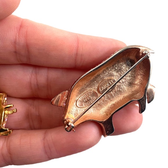 VTG Carolee Pink Swarovski Pig Brooch Pin Set - Picture 10 of 11